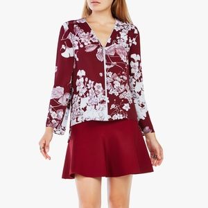 BCBG Floral Blouse Flared Bell Long Sleeve Top